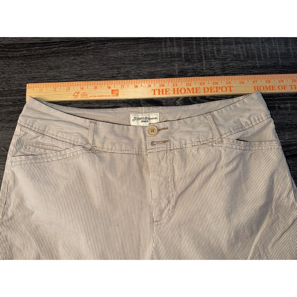 St. John's Bay Woman 16W Stretch Tan Striped Capri Pants Plus Size Casual - Picture 3 of 6